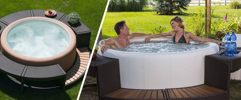 Präsentation des Softub Outdoor Spa im Garten und auf der Terrasse